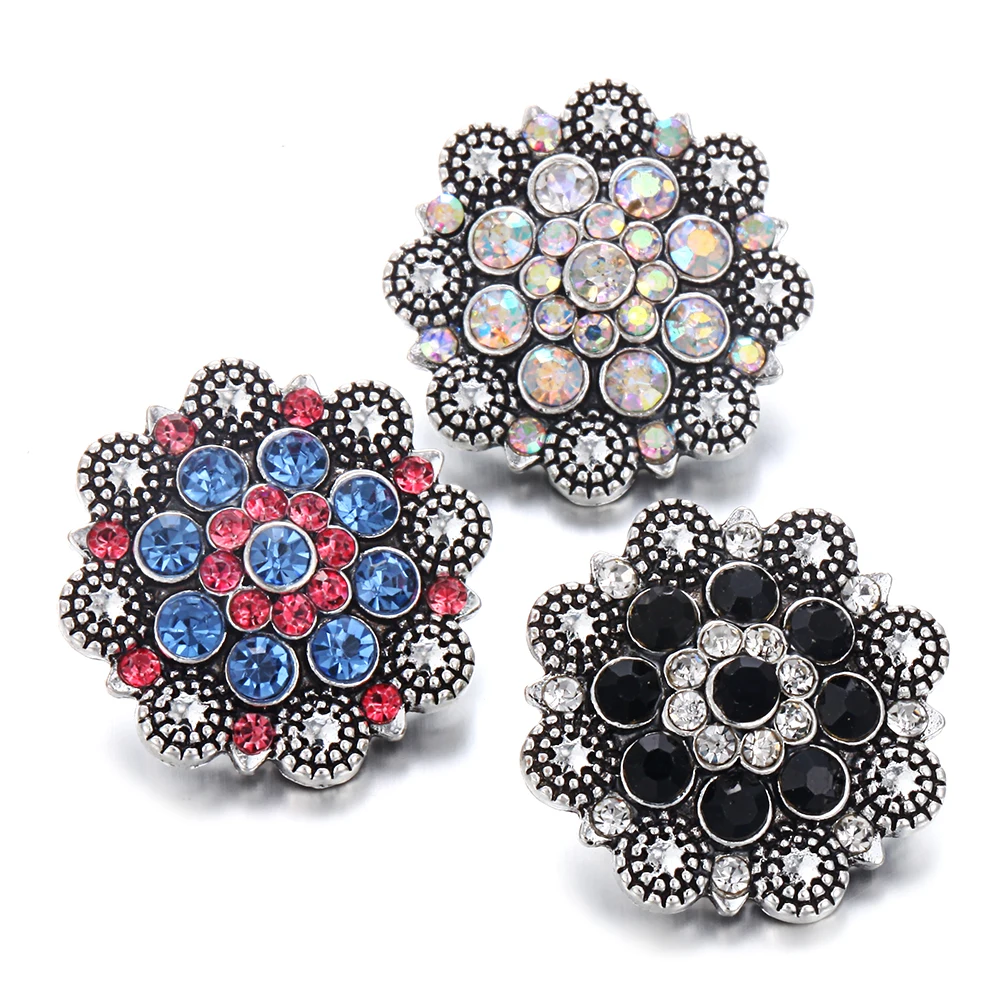 

6pcs/lot New Snap Button Jewelry 18mm Flower Snap Buttons Metal Vintage Colorful 18mm Snap Jewelry for Snap Bracelet DIY Jewelry