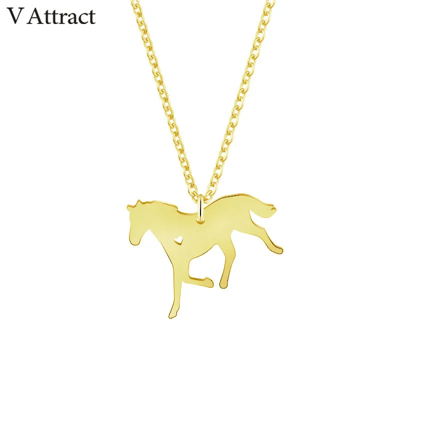 

V Attract Handmade Mini Heart Kolye Stainless Steel Fashion Horse Necklaces BFF Jewelry Silver Gold Chain Pingente Masculino