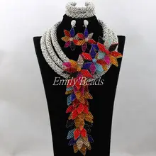 Красивое серебряное нигерийское свадебное ожерелье ювелирный набор ручной работы Цветы Африканский бисер Ювелирный Набор AIJ761