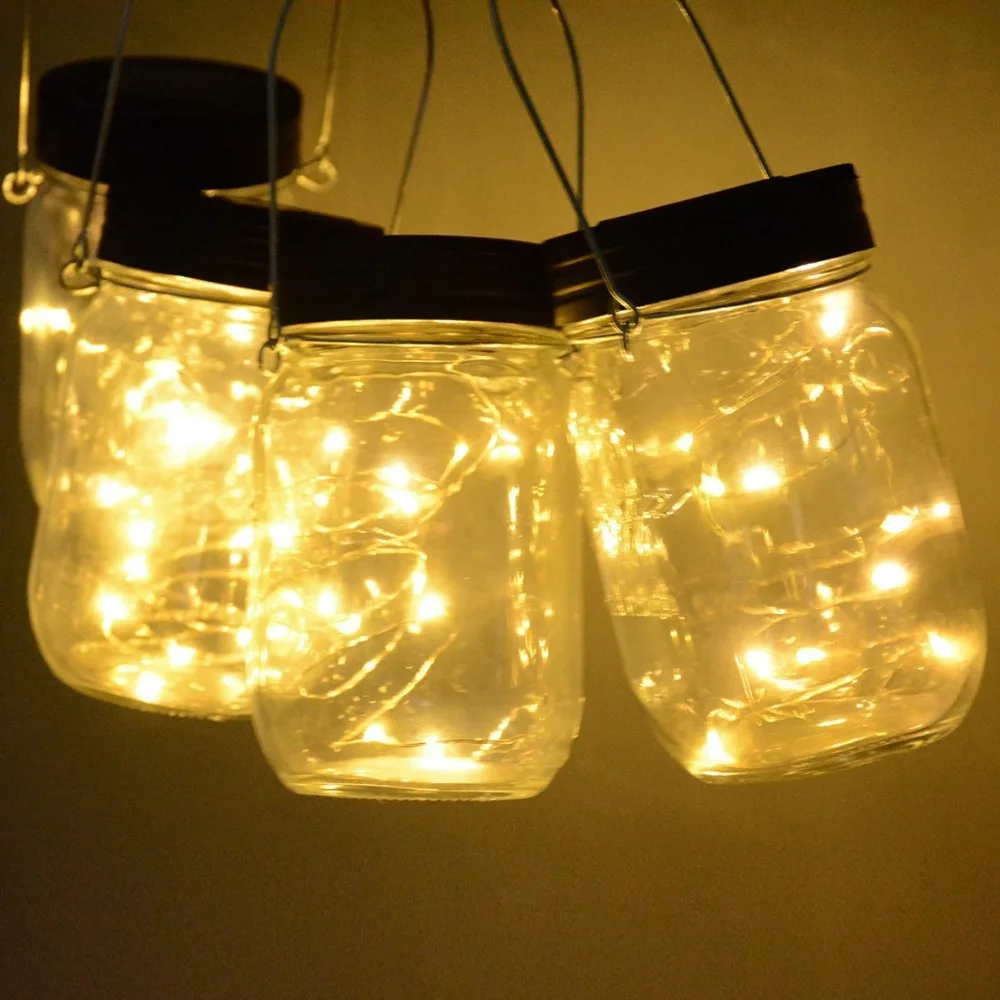 5 шт. Mason Jar огни 20 светодиодный Рождественский Солнечный Сказочный Светлячок
