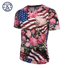 2019 New Fashion Men/Women Rose T Shirt Summer/Spring Tops 3D Print USA Flag Pink Roses Flowers Printed V Neck Tees Shirt #V006