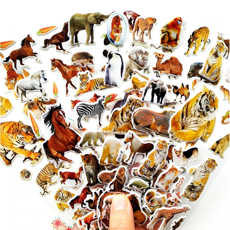 

10 Sheets 3D Animals Stickers Toys For Children On Scrapbook Phone Laptop Gifts Animals Tiger Lion Dinosaur Sticker