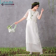 Ramie and cotton Clothing women’s ramie and cotton dress, embroidery dress, beige O-neck short-sleeve A-line dress LinenAll SHZZ