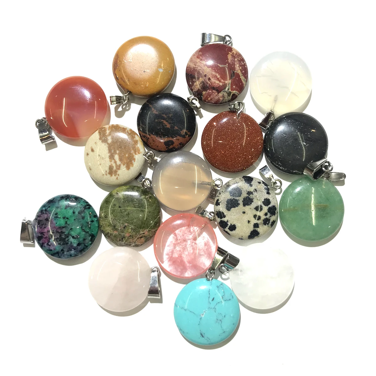 

Natural Stone Pendants Round Shape Crystal Agates Necklace Pendant for Jewelry Making Good Quality Size 19mm