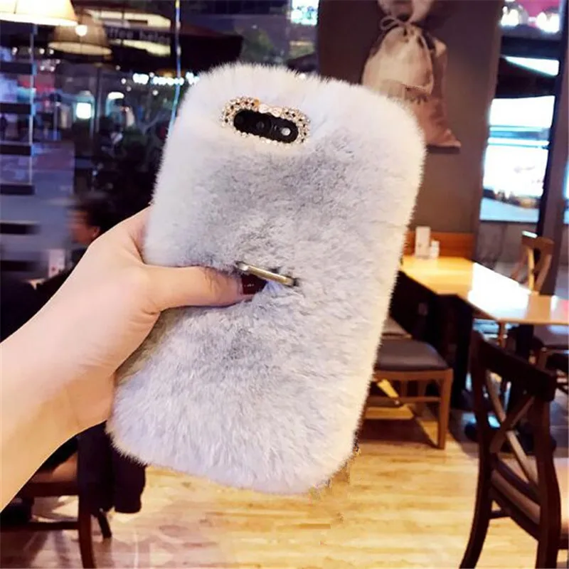 

LaMaDiaa Furry Rabbit Fur Phone Case with Ring Holder For Huawei P20 Lite P30 Pro Honor 8 9 lite 7X Cover Capa Back Cover