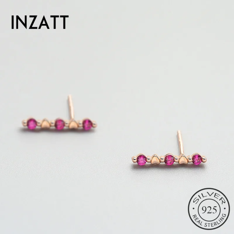 

INZATT Romantic Real 925 Sterling Silver Zircon Stud Earrings Cute Heart Shape For Trendy Women Fashion Accessories Jewelry Gift