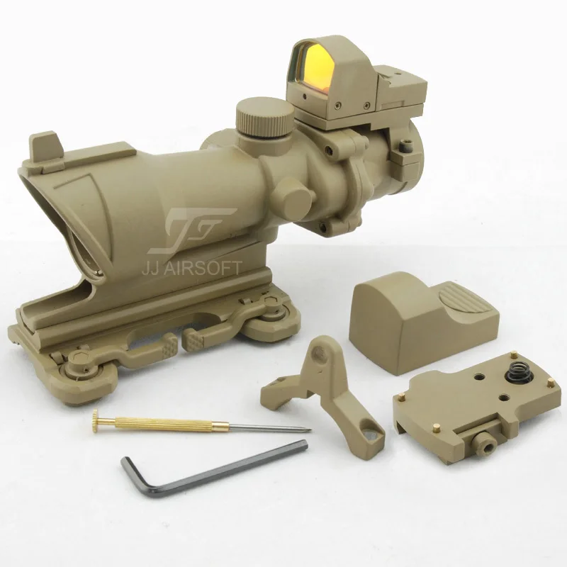 

JJ Airsoft ACOG Style 4x32 Scope with Docter Mini Red Dot Light Sensor & QD Mount (Tan) FREE SHIPPING
