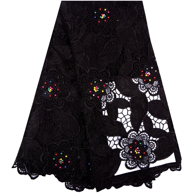 Black African Lace Fabrics Guipure Fabric 2018 High Quality Cord With Color Beads For Wedding 1016 | Дом и сад