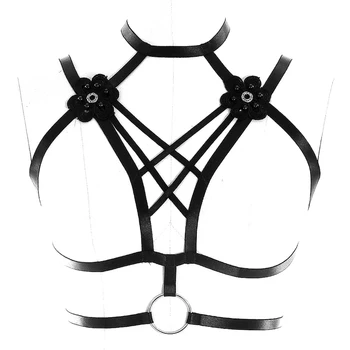 

Body Harness Set for women Sexy Garter Belt Gothic Black Chest Bra See Through Dance Cosplay Elastic lingerie Adjust Plus Size