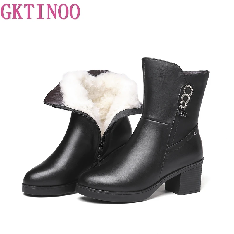 GKTINOO New Women Winter Snow Boots Mid-Calf Thick High Heels Full Genuine Leather Shoes Women Warm Wool Boots Ladies Plus Size GKTINOO New Women Winter Snow Boots Mid-Calf Thick High Heels Full Genuine Leather Shoes Women Warm Wool Boots Ladies Plus Size