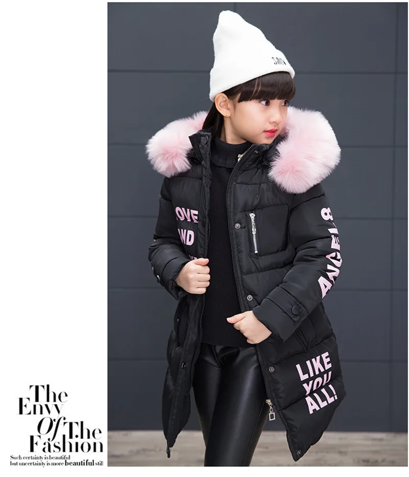 2017 down jacket for girl winter kids hooded long section jacket children clothes warm parka outerwear snowsuit (10)