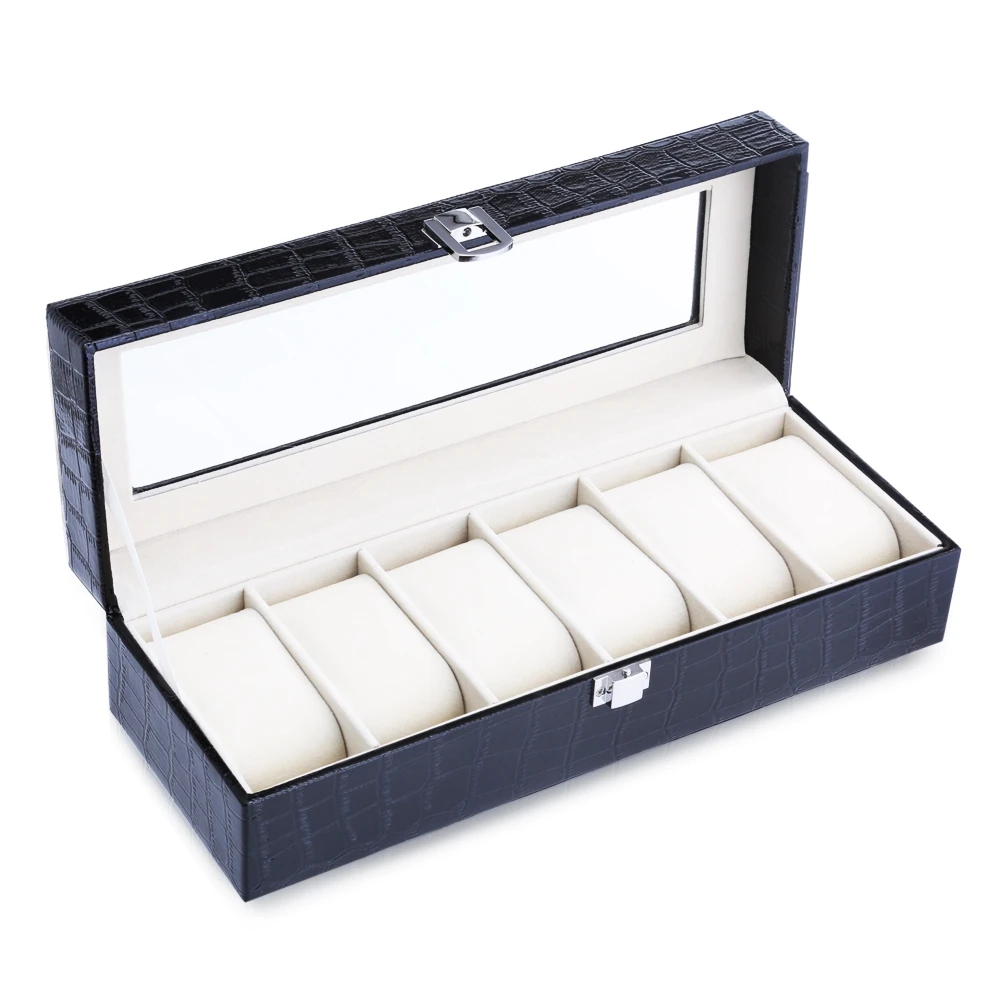 

6 Grids PVC Leather Watch Case Jewelry Display Box