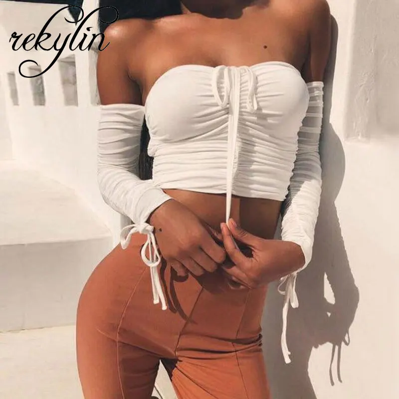 

Coolest Off Shoulder Crop Tops Casual Ruched Pleated White T-shirt Women Short Sleeve Cropped Tshirt for Women Clothing