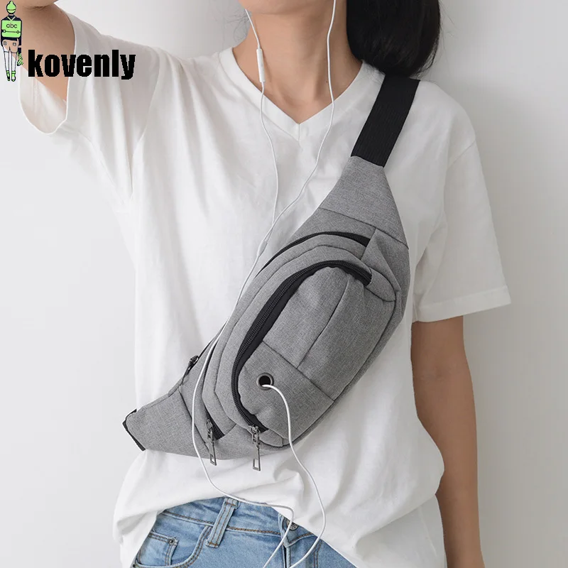 

Casual Waist Bags For Women 2019 Fanny Pack Canvas Chest Bag Belt Bags Travel Bum Packs With Headphone jack Waist Pack A63