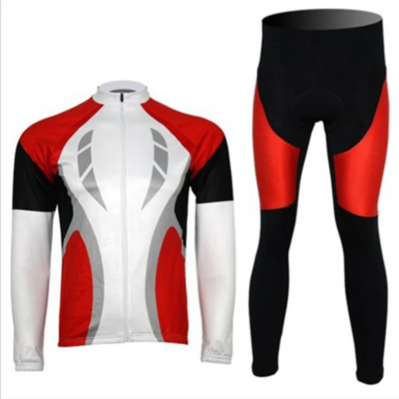 

XINTOWN Men Cycling Jersey Long Sleeve + Padded Pants Set Red Outdoor Clothing Wear 2Colors