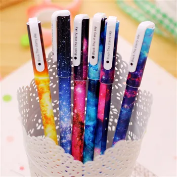 

School Office Writing Stationery Set 6Pcs/Lot Cute Kawaii Starry Sky Pattern and Flower Polka Dot Color Gel Pen Pens