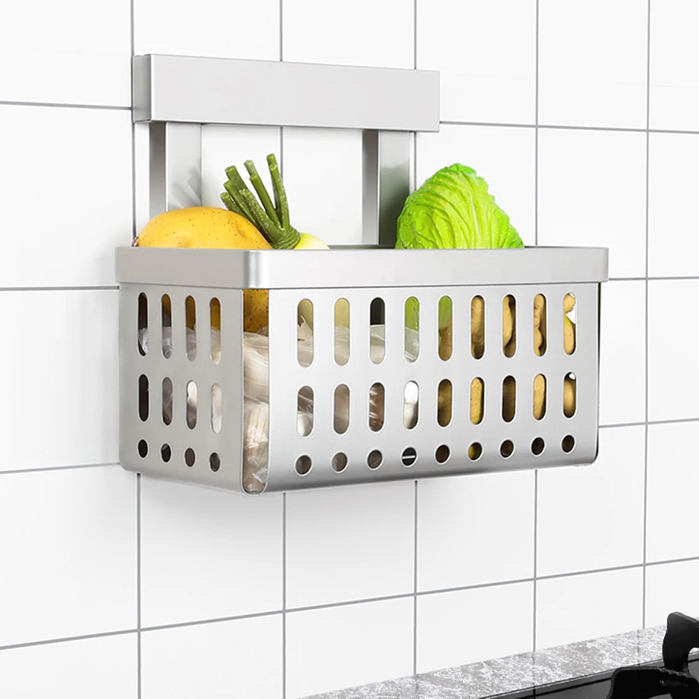  304 stainless steel kitchen rack wall-mounted vegetable rack free punching space basket basket wx80 - 32910584327