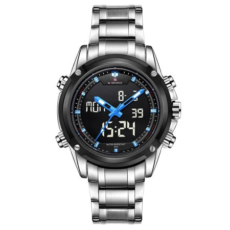 Лидирующий бренд Роскошные модные мужские спортивные часы кварцевые аналоговые цифровые военные часы мужские часы водонепроницаемые стальные Masculino Relojes - Цвет: Серебристый