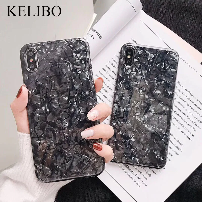 Глянцевый мраморный чехол для iphone 6 6s 8 Plus X XS Max XR блестящий Ракушечный эпоксидный