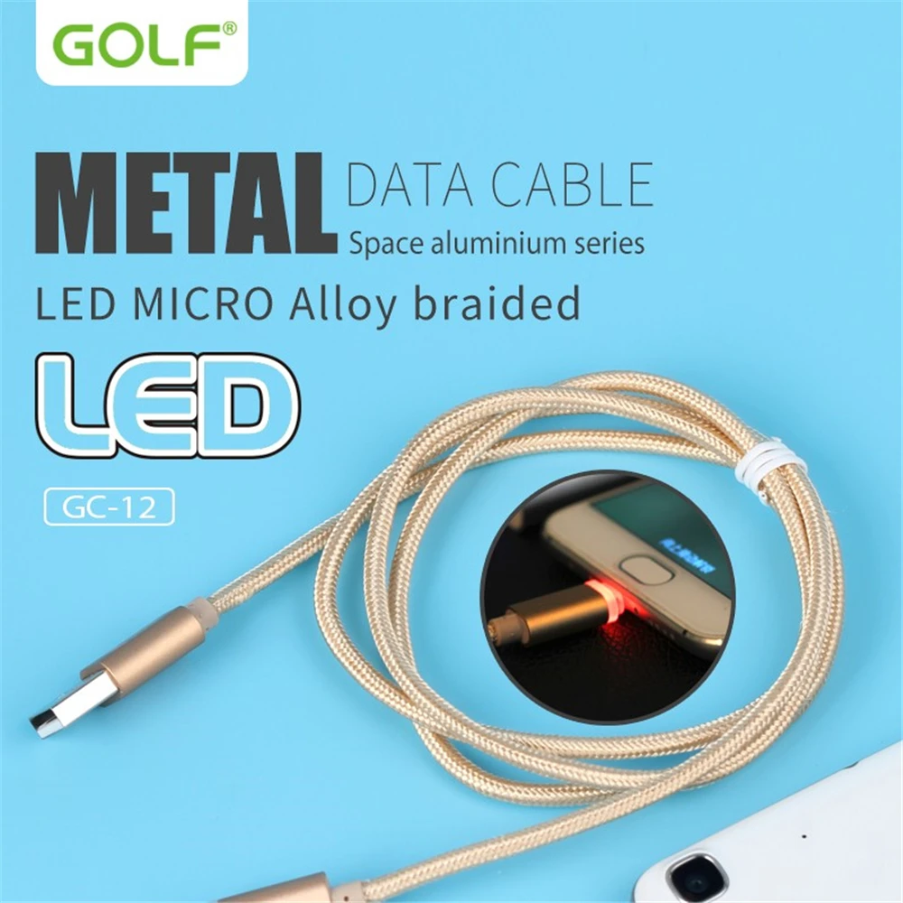 Golf 1 м металлический Плетеный умный светодиодный Micro USB кабель для синхронизации данных и быстрой зарядки для samsung S4 S6 S7 LG G3 G4 V10 Android кабели для зарядки