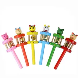 Дети деревянная детская игрушка 2018 погремушки деревянные, с животными из мультиков колокольчик Музыкальная развивающая инструмент для