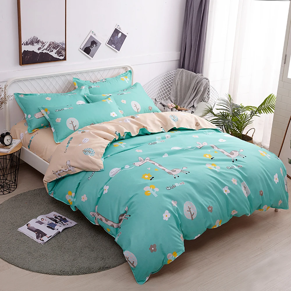 

2018 Green Giraffes Animals Bedlinens Duvet Cover Set Microfiber Polyester Bedding Twin Queen King Flat Sheet Pillowcases