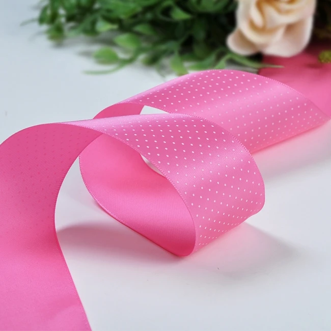 Free shipping ! Printed dot satin ribbon girl hair bow ribbon 100YDSbow ringribbon clothingbow