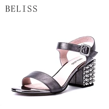 BELISS 2019 summer women shoes high square heels peep toe ladies sandals buckle strap rivet genuine leather women's sandals S27 prova perfetto new rome wedges sandals women rivet t strap high heels sandals real leather ankle buckle peep toe ladies sandals