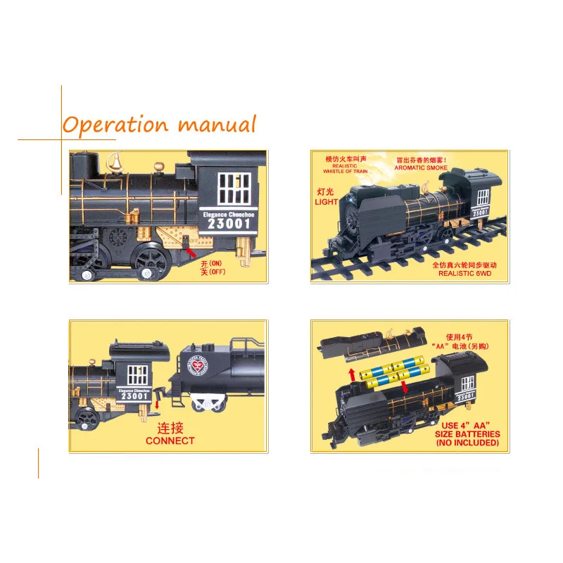 Большой размер классические игрушки на батарейках железнодорожный поезд со звуком и курением электрическая игрушка железнодорожный поезд вагон для Рождества