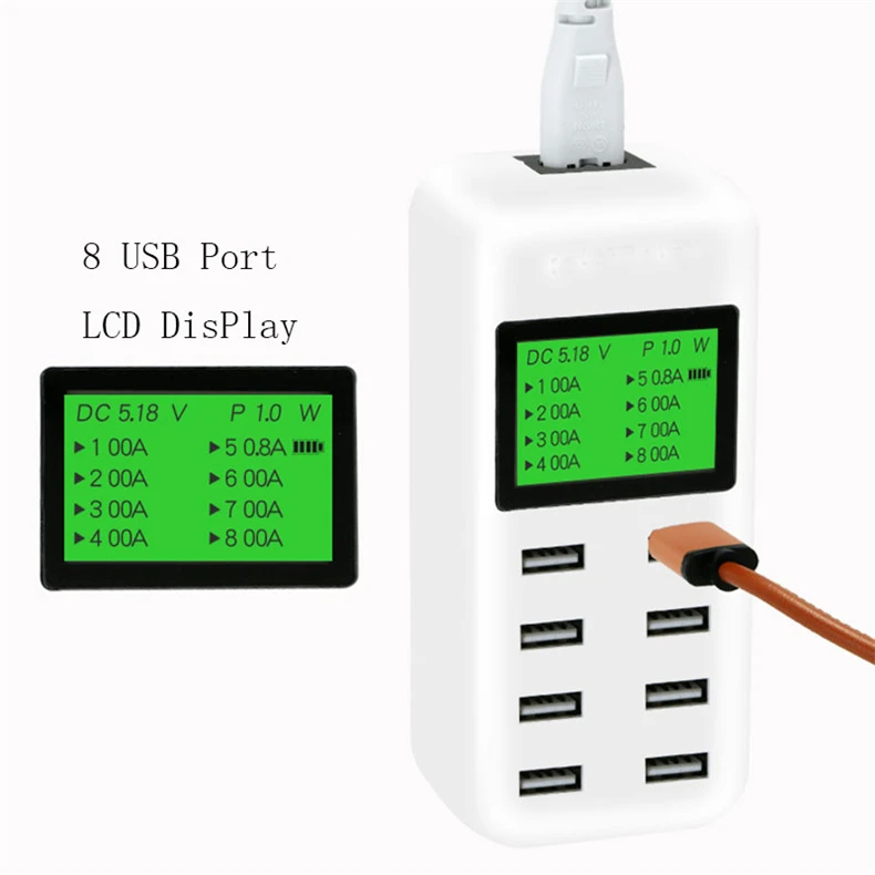 8 Port Smart USB Charger Hub with LCD screen Multi-Port Charging Station Wall Travel for Smartphone Tablets | Электроника