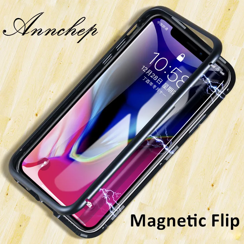 Magnetic Adsorption Case for IPhone X 8 PLUS 7 Plus Clear Tempered Glass + Built-in Magnet Metal Ultra Cover | Мобильные телефоны и