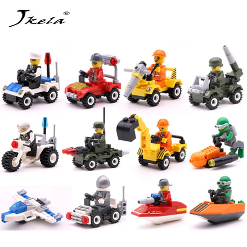 

[Yamala] 12 pcs/lot City Series Police Car Fighter mini Educational Building Blocks Toys Compatible With legoingly Duplo