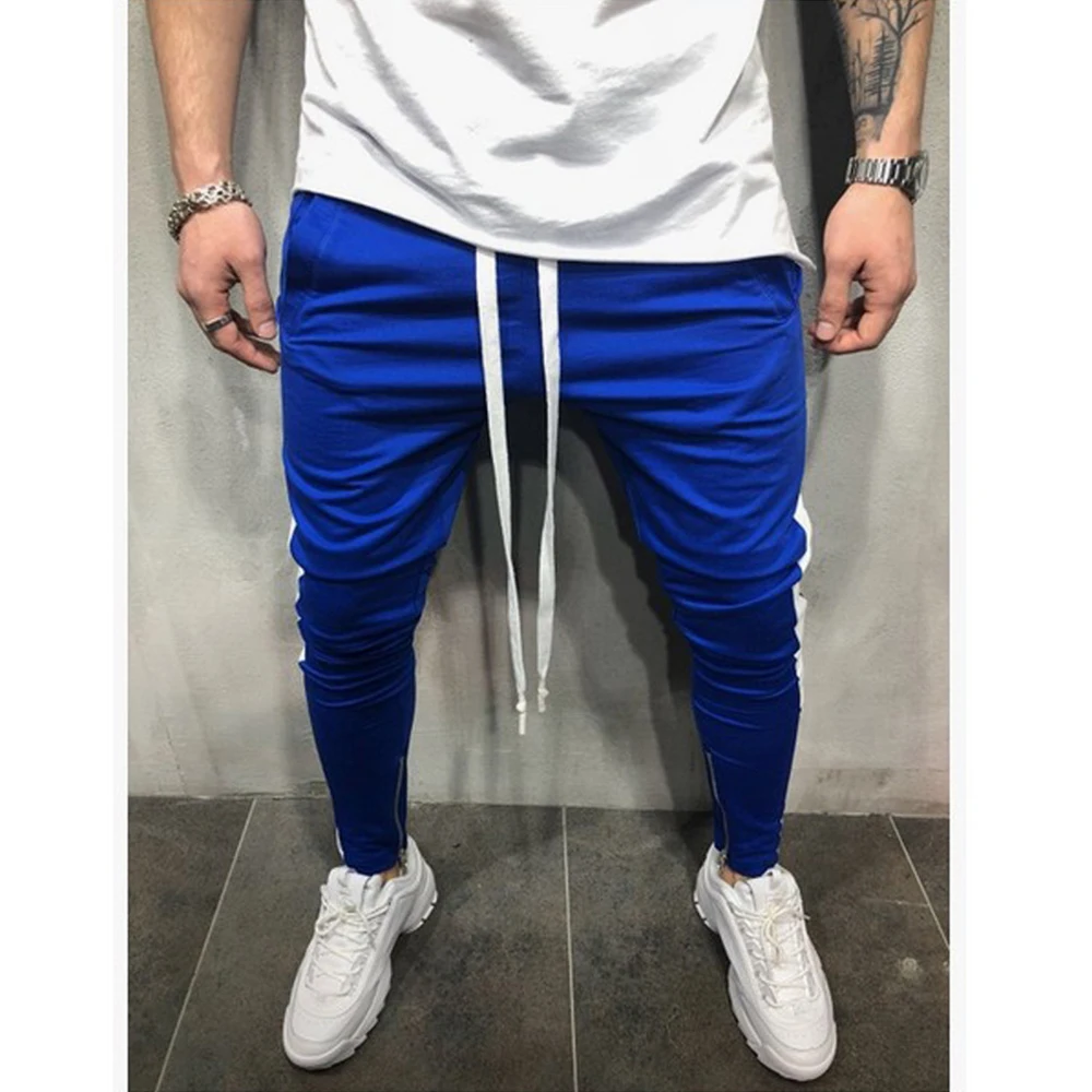 Новые модные мужские длинные тренировочные брюки с цветным блоком в стиле хип-хоп для фитнеса на молнии для ног, 6 цветов, размер dd20