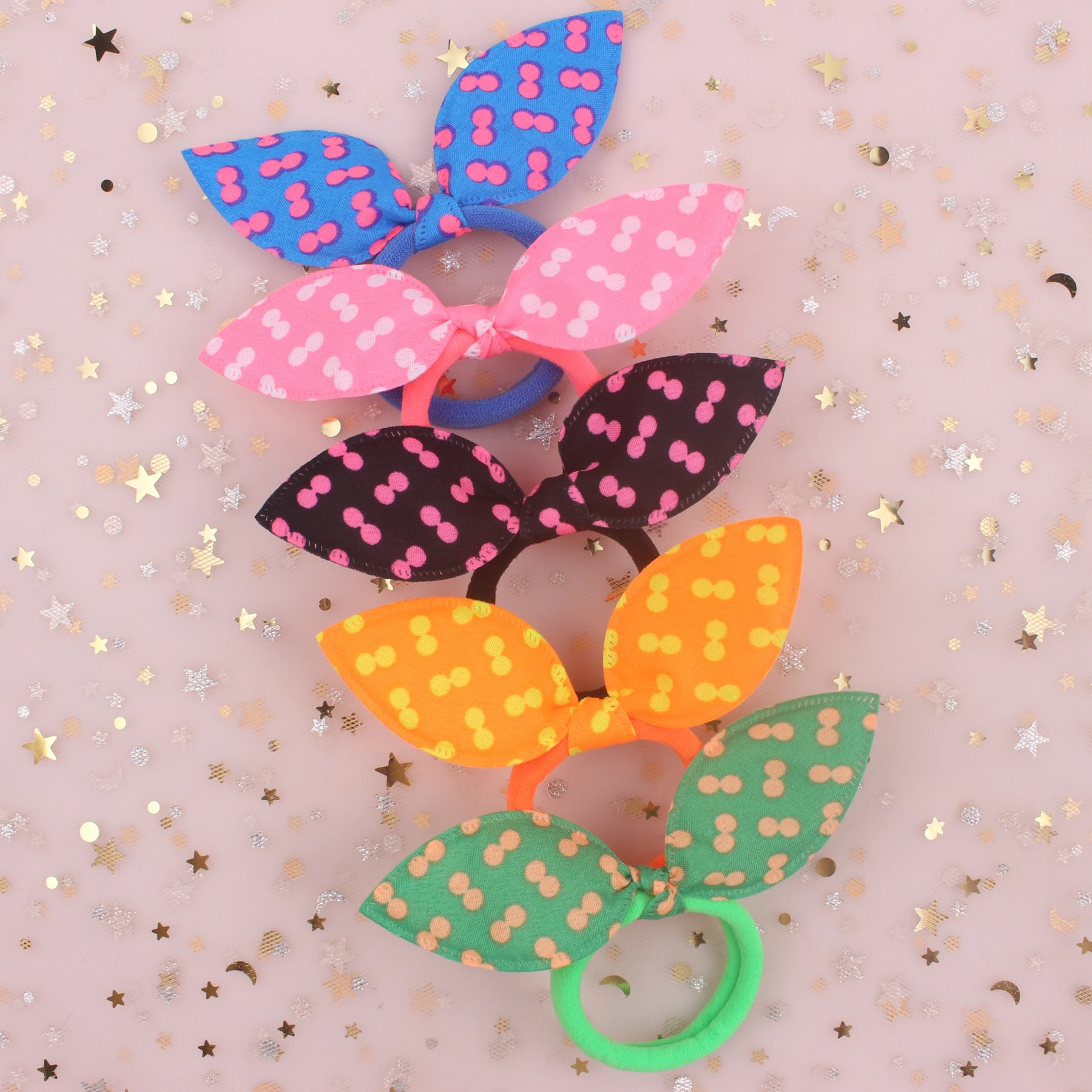 

2019 hot Pretty Cloth material twin dots Rabbit ears Spandex Elastic Hair Bands hair accessories for women girls Head rope 1pcs