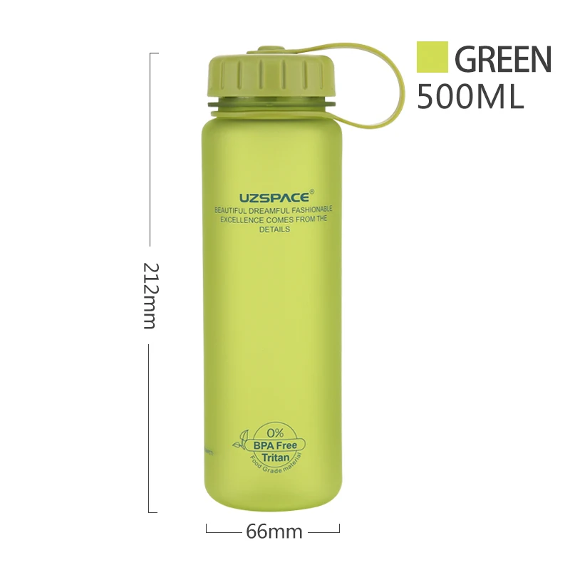 UZSPACE, бутылки для воды, 4 цвета, 4 емкости, бутылка для воды, бутылка с крышкой, вместе, BPA, Спортивная бутылка - Цвет: Зеленый