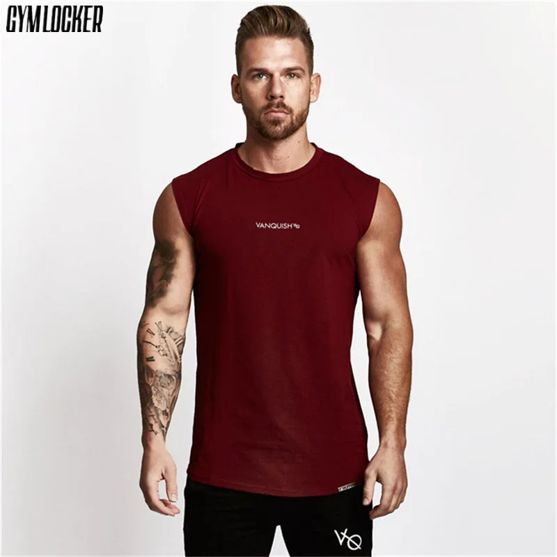 

GYMLOCKER Tank Tops Clothes Undershirt casual fitness print Bodybuilding Mens casual Cotton Sleeveless Vest male red black