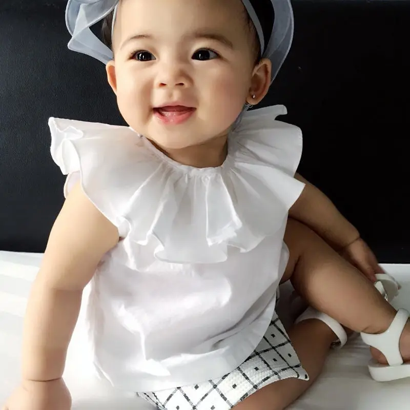 

Newborn Infant Baby Kids Girls Solid White Lotus Shirt Casual Ruffle Collar Tops Short sleeve Shirts 0-3Y