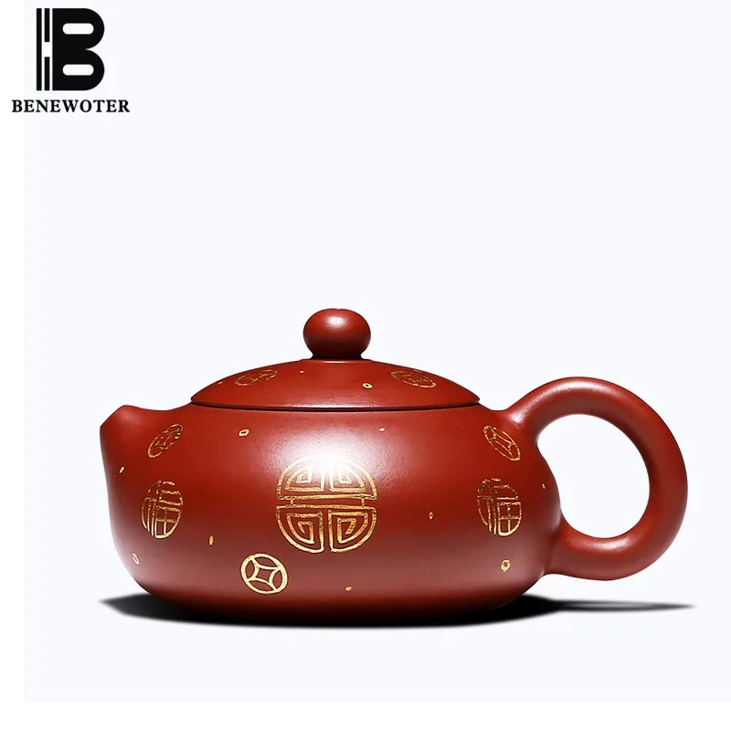 200cc фиолетовая глина yixing чайник xishi ручной росписью золотой узор НЕОБРАБОТАННАЯ