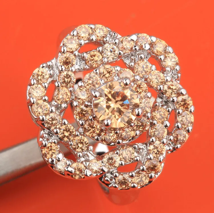 Orange Champagne Morganite Gems Silver Plated Argent Sale Us Size 6 7 8 9 S0907 overlay 