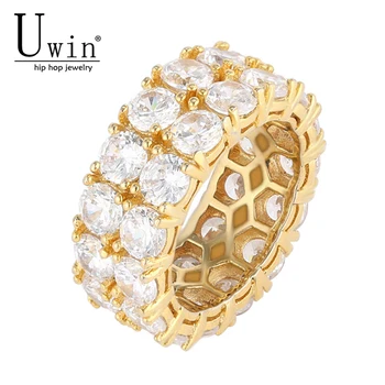 

UWIN 2 Row CZ Ring Full Bling Iced Out Wedding Zircon Hollow Luxury Engagement Fashion Jewelry Gift