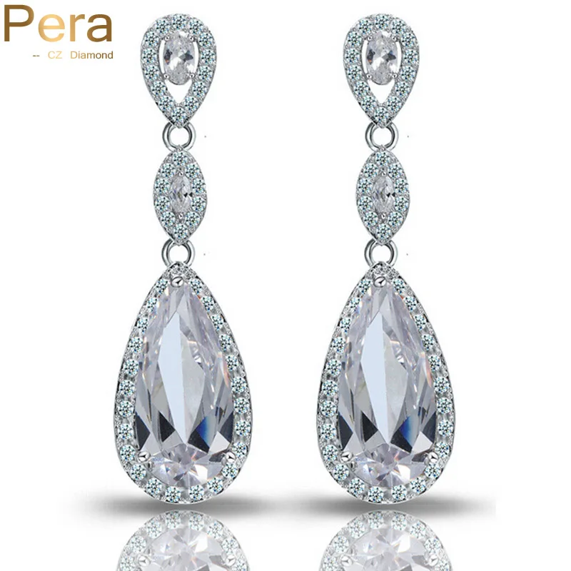 

Pera 5 Colors Choice Ladies Wedding Jewelry Sparkling Long Big Dangling Drop Cubic Zirconia Stone Earrings For Brides E062