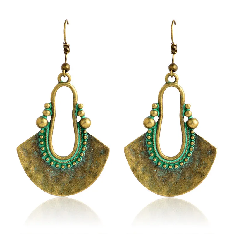 QIHE JEWELRY Dangle earrings 3 Color Verdigris Rustic Fan Drop Earrings Women Jewelry Earrings for women arete pendiente