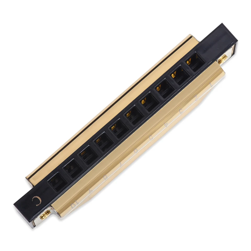 QIMEI Harmonicas 10 отверстий 20 Тон Ключ C золотой цвет Блюз Джаз фолк рок музыкальный