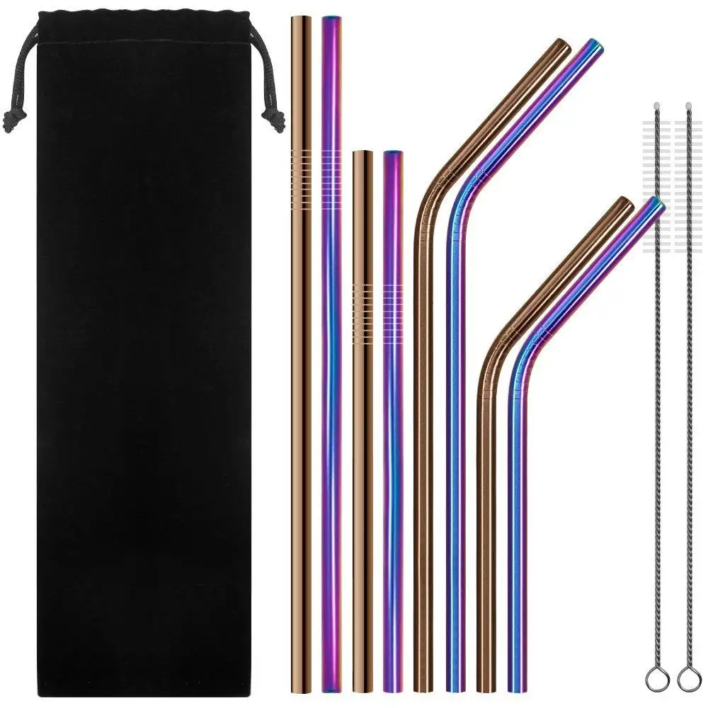 Stainless Steel Metal Straws, 6mm Reusable Drinking Straws Set of 8