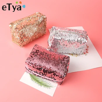 

eTya Fashion Paillette Cosmetic Bag Travel Women Portable Zipper Makeup Brush Storage Pencil Case Makeup Bag Girls Purses Pouch
