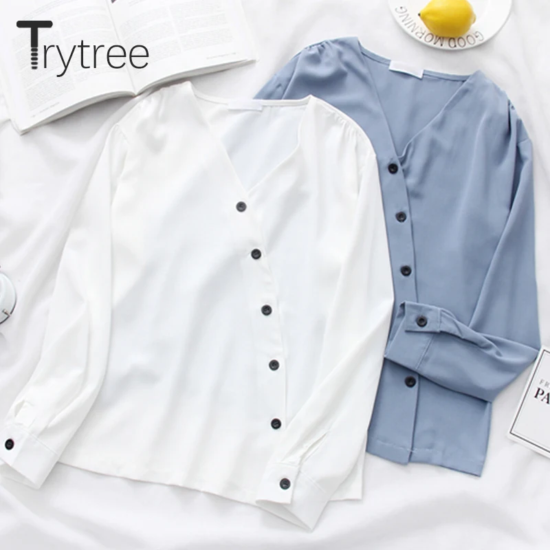 Ttytree весенние блузки Повседневная рубашка для женщин полиэстер офиса леди полный