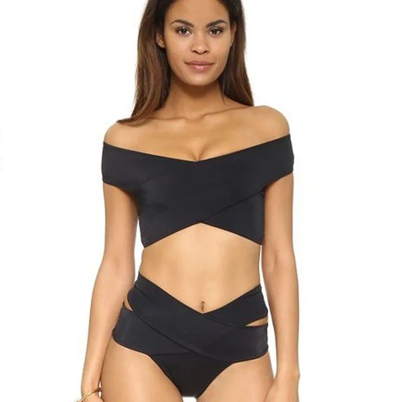 YEL 2017 Hot Sexy Beach Bathing Suit Bikinis Set Biquini Beachwear Solid Women's Costume Sex Swimsuit Bikini Black swimwear