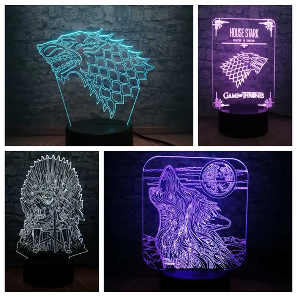 

Game of Thrones Lamp A Song of Ice and Fire Howl Wolf Acrylic 3D RGB LED Night Light Desk Lamp Home Decor Boys Christmas Gift