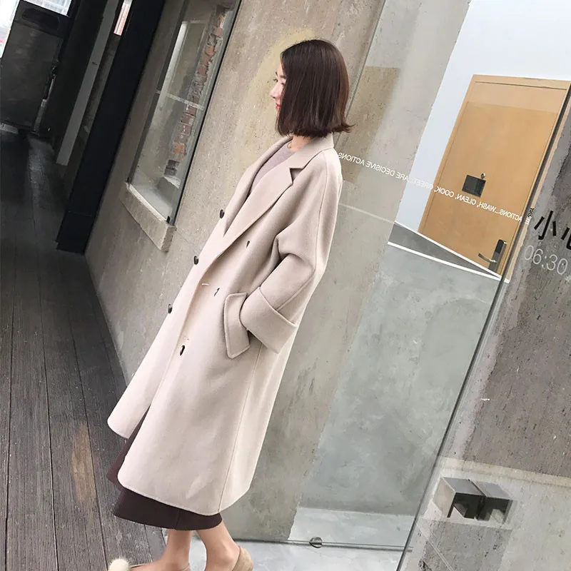 Новые осенние женские пальто Vestidos размера плюс, повседневные свободные однобортные шерстяные пальто с отложным воротником для женщин, большая верхняя одежда