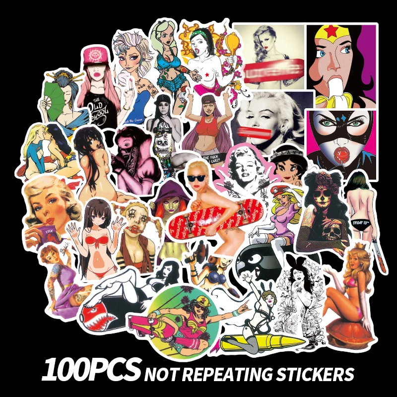 

2019 100Pcs Pvc Waterproof Tease Vulgar Sexy beauty Girls Stickers For Laptop Motorcycle Skateboard Luggage Decal Toy Sticker E